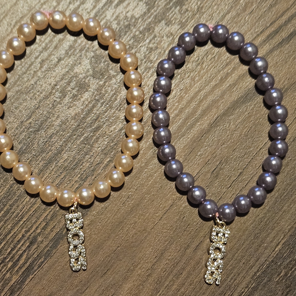 Gold and Purple Beaded Charm Bracelets